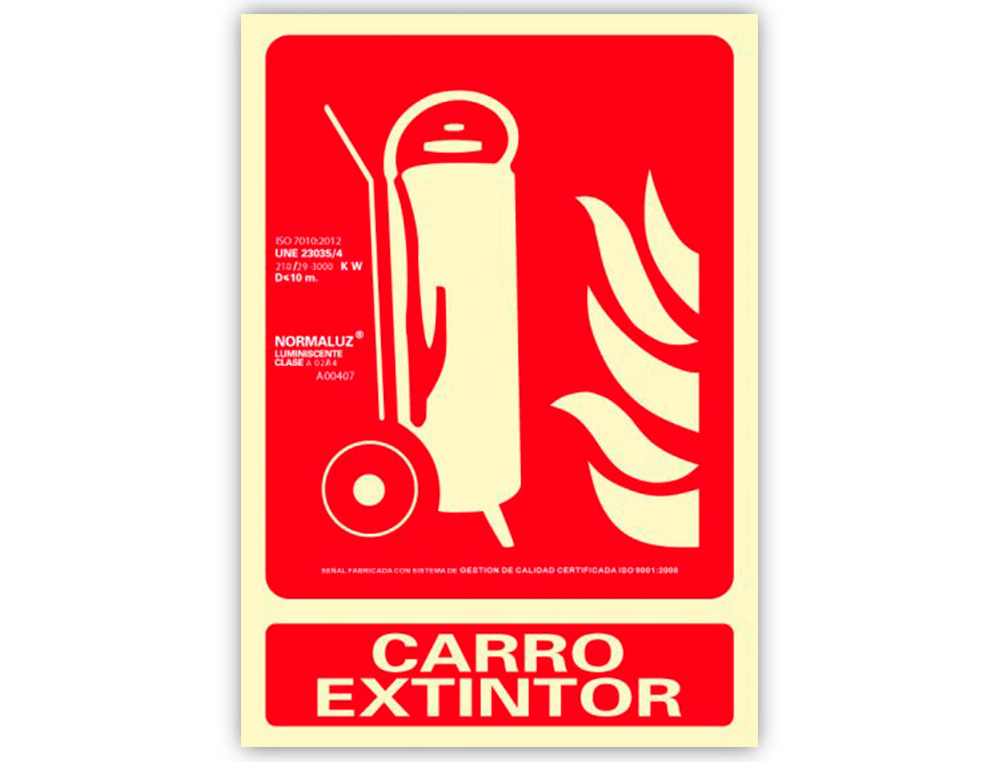 PICTOGRAMA ARCHIVO 2000 CARRO EXTINTOR PVC ROJO LUMINISCENTE 210X300 MM