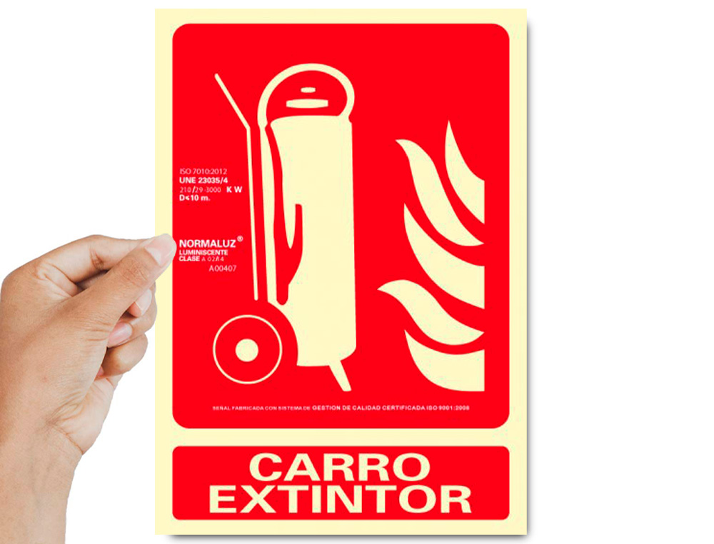 PICTOGRAMA ARCHIVO 2000 CARRO EXTINTOR PVC ROJO LUMINISCENTE 210X300 MM