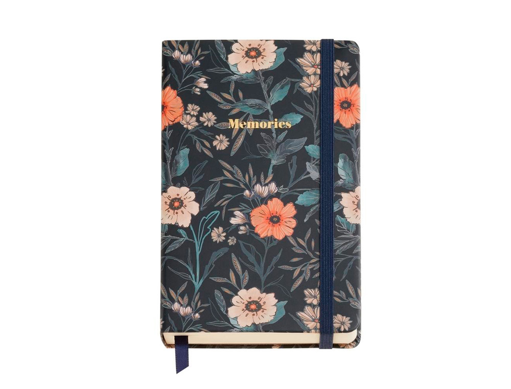 CUADERNO MIQUELRIUS BRITISH BLOOM TAPA DURA CON GOMILLA 100 HOJAS 100 GR LISO 90X140 MM
